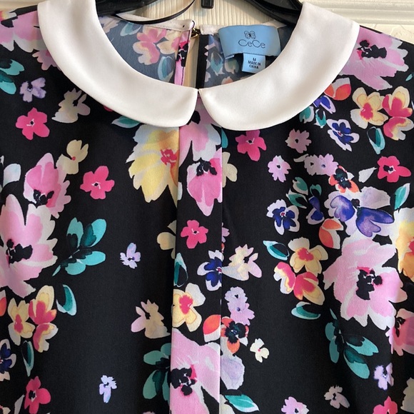 NWT CeCe Bright Floral Collared Top, M - Picture 3 of 10